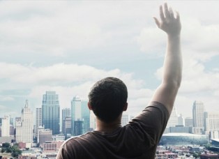 Man outside of city